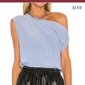 Norma Kamali Gorgeous Blue Draped asymmetrical off one shoulder top